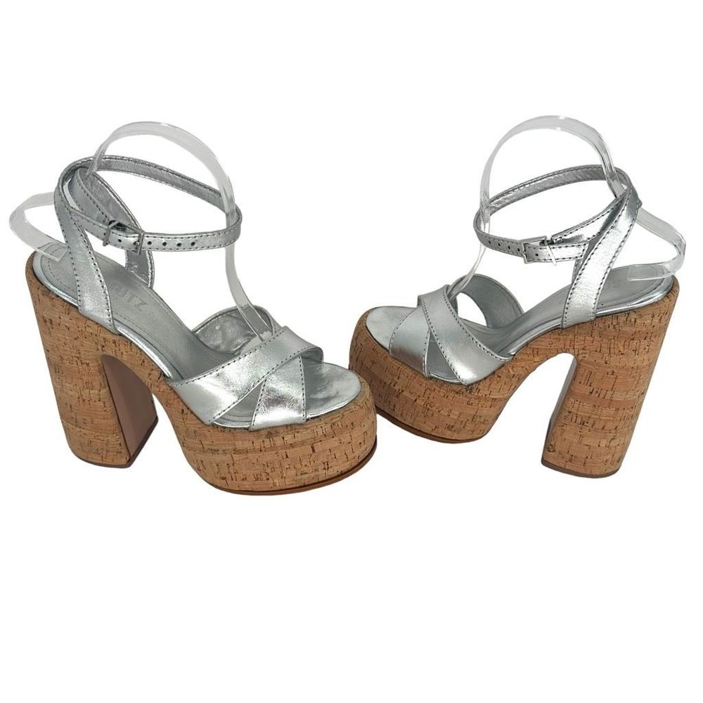 Schutz Pattie Metallic Leather Sandal Platform Silver Size 8 Ankle Strap Women’s - Picture 3 of 12